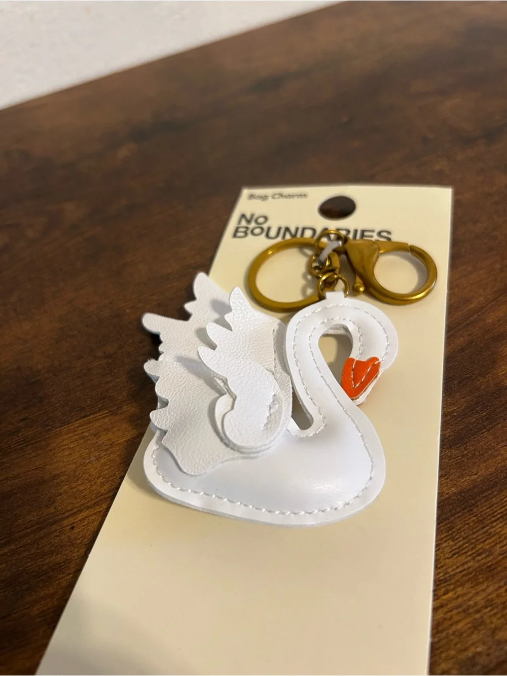 No Boundaries White Swan Keychain with Red Beak and Gold Hardware